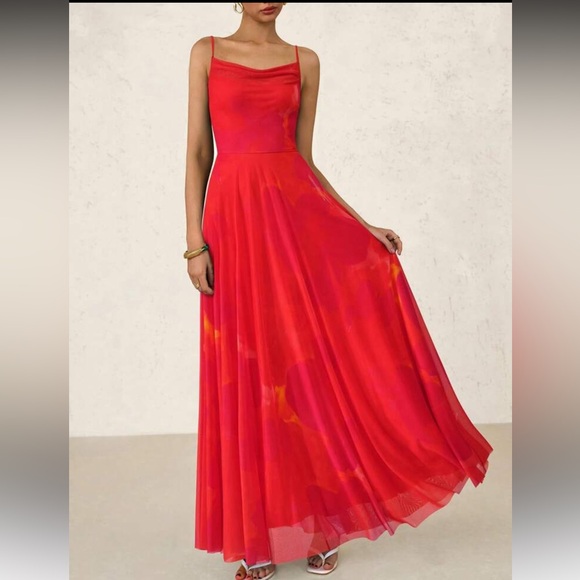 Elegant Red Floral Maxi Dress
